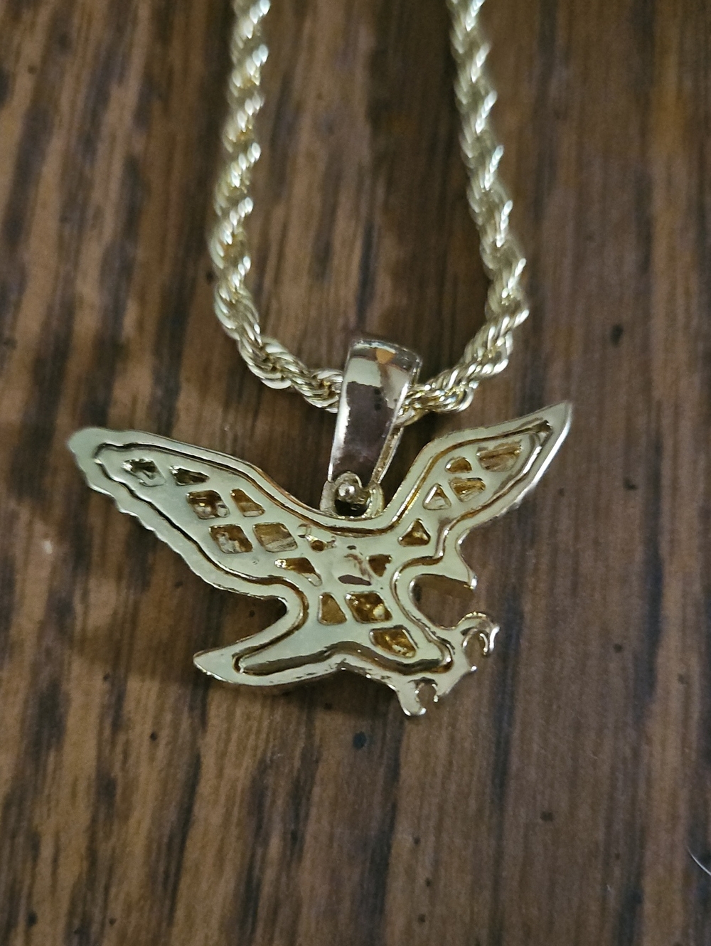 Hip Hop Eagle Pendant 24" Necklace - Bail Zirconia - 18K Plated Gold Jewelry - Picture 5 of 5